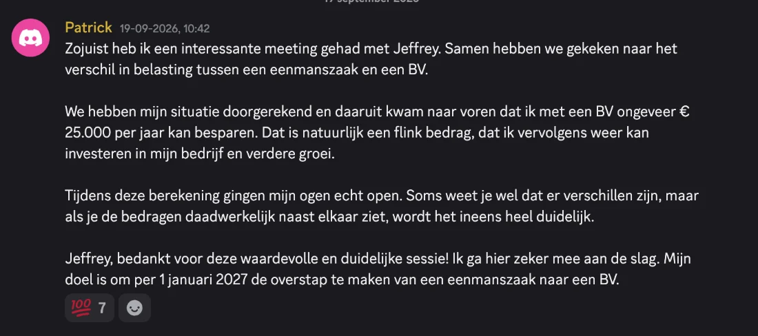 Bericht van Patrick in de community van De Geldfabriek